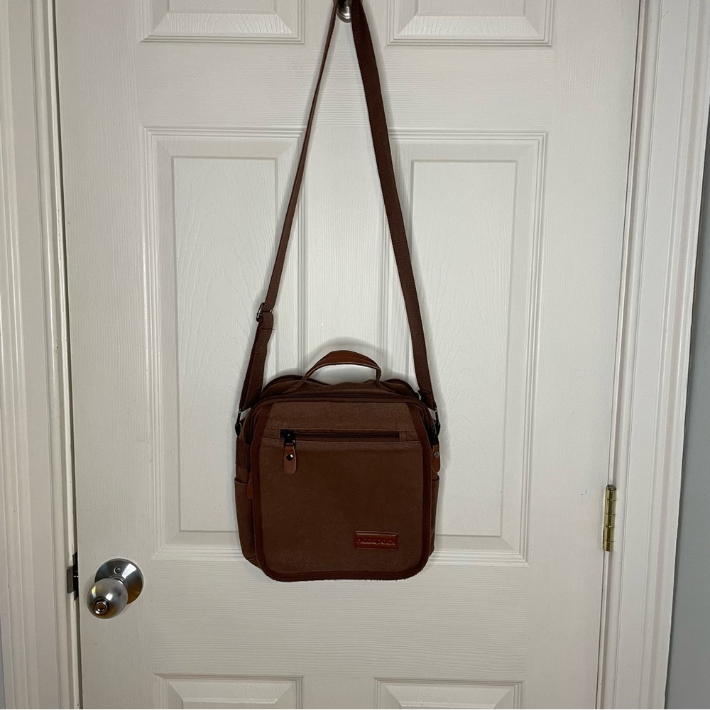 NeatPack Brown Canvas Vertical Anti-Theft Crossbody Bag Unisex